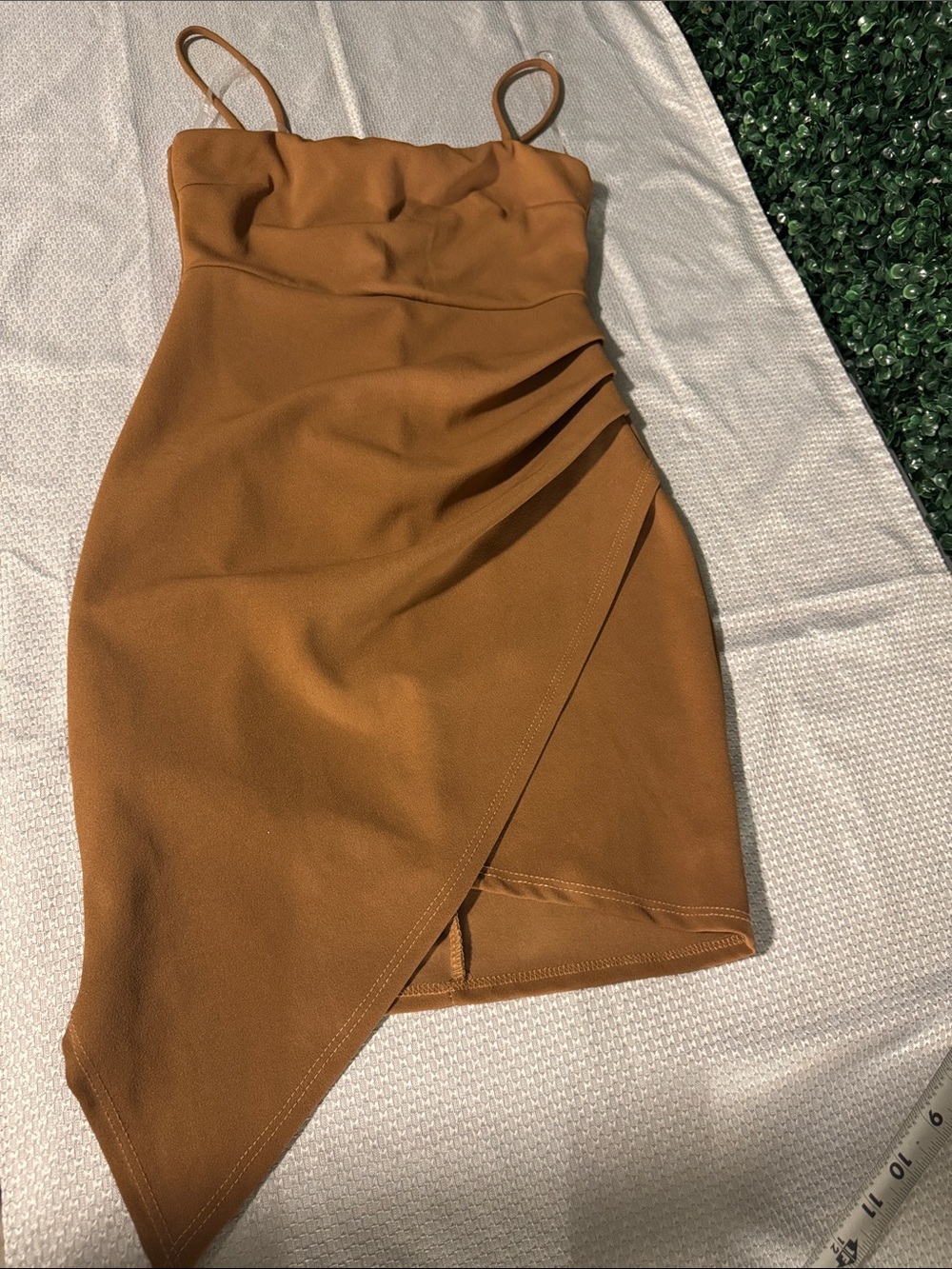 Blue Blush Asymmetrical Rust-Tan Mini Skirt